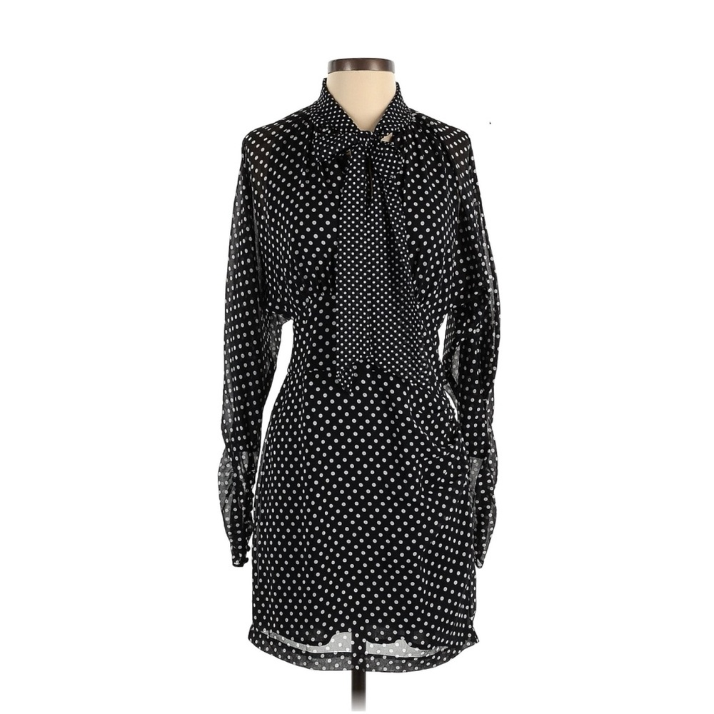 Joie Black & White Etha Polka Dot Tie Neck Short Dress - Size 8